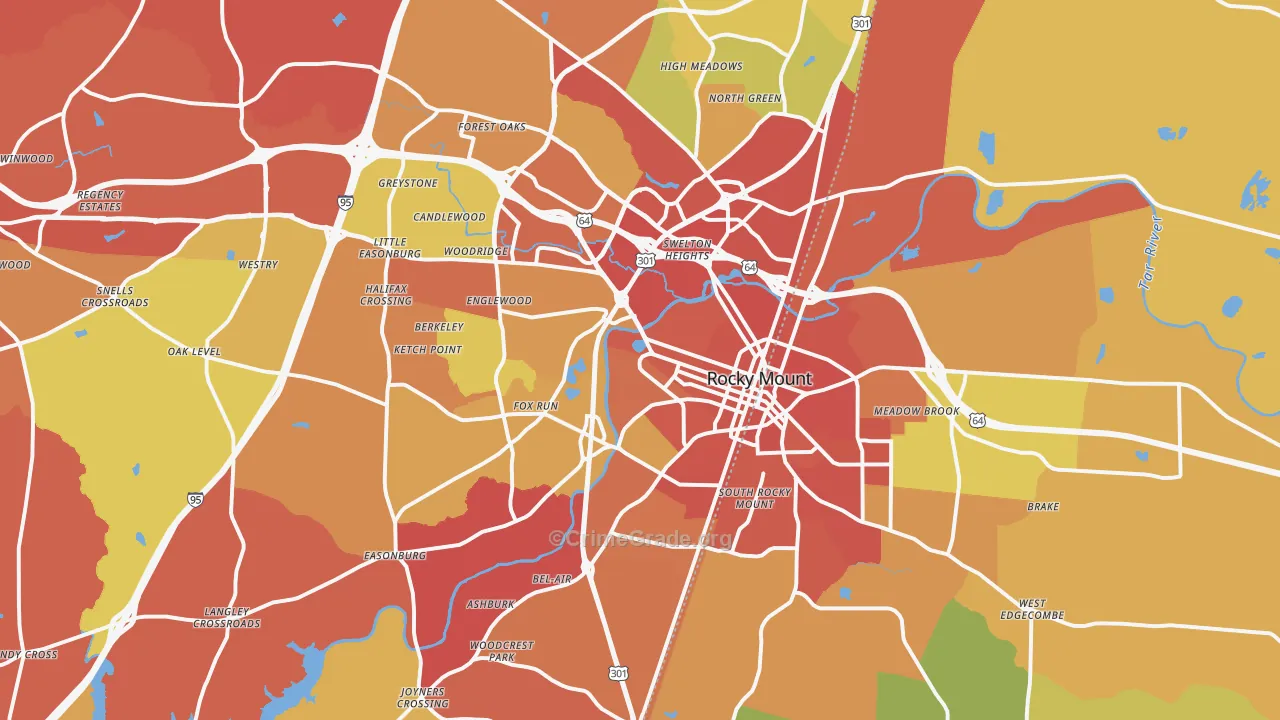 Rocky Mount, NC Map of Robbery Rates