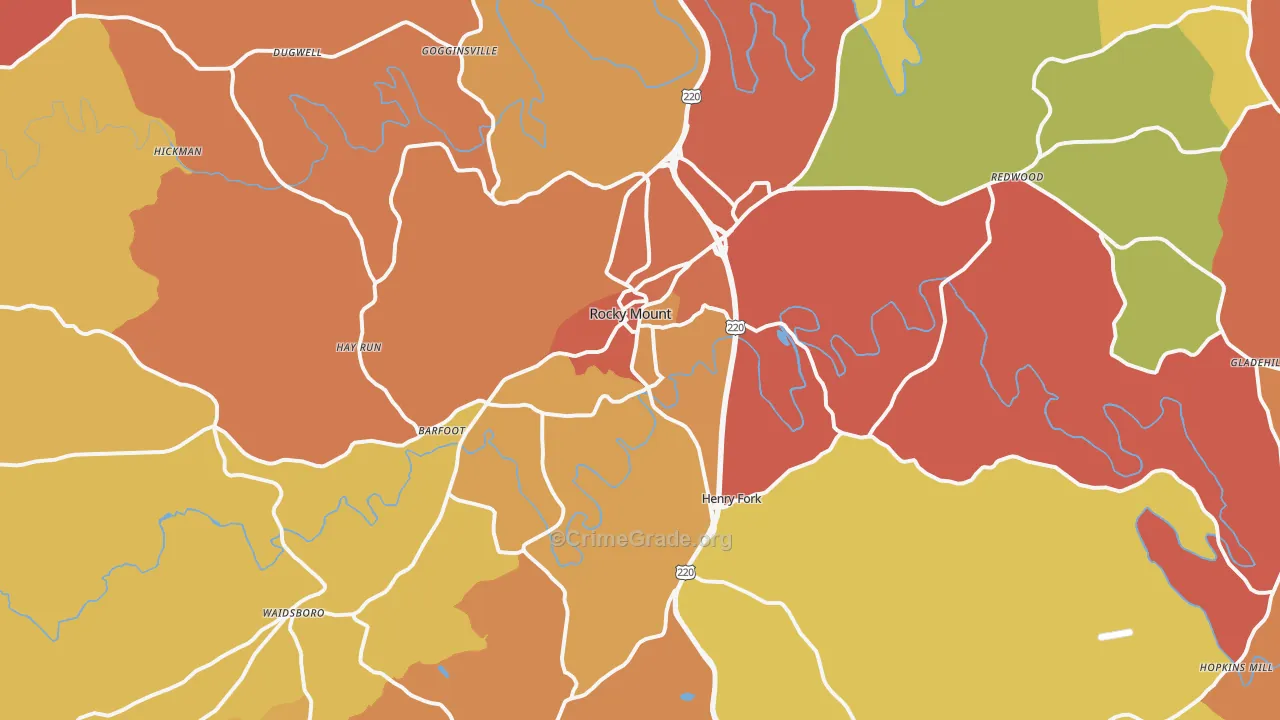 Rocky Mount, VA Map of Robbery Rates