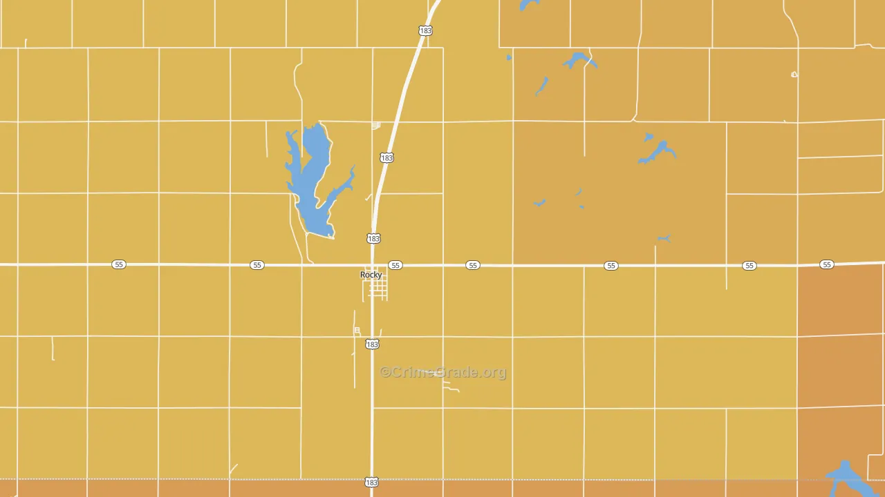 Rocky, OK Map of Robbery Rates