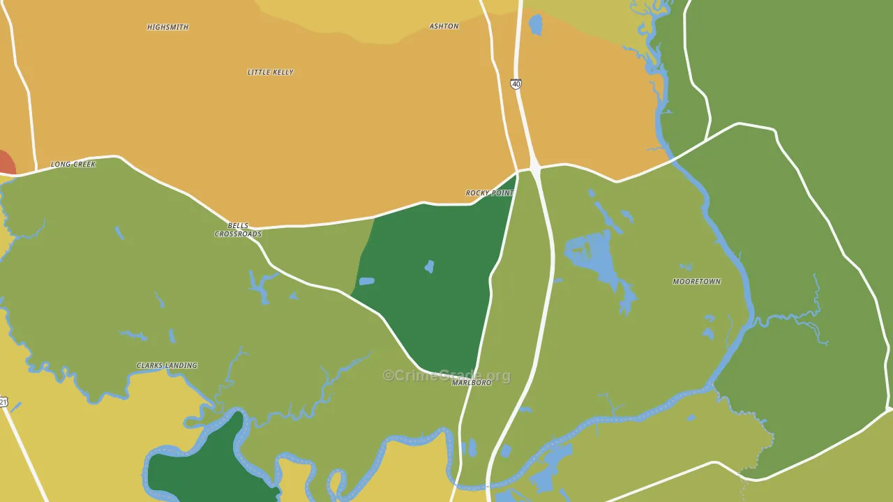 Rocky Point, NC Map of Robbery Rates