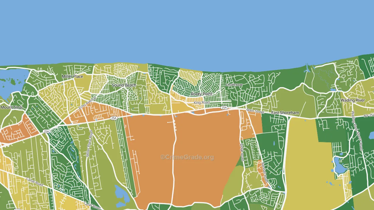 Rocky Point, NY Map of Robbery Rates