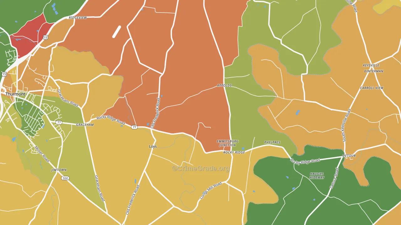 Rocky Ridge, MD Map of Robbery Rates