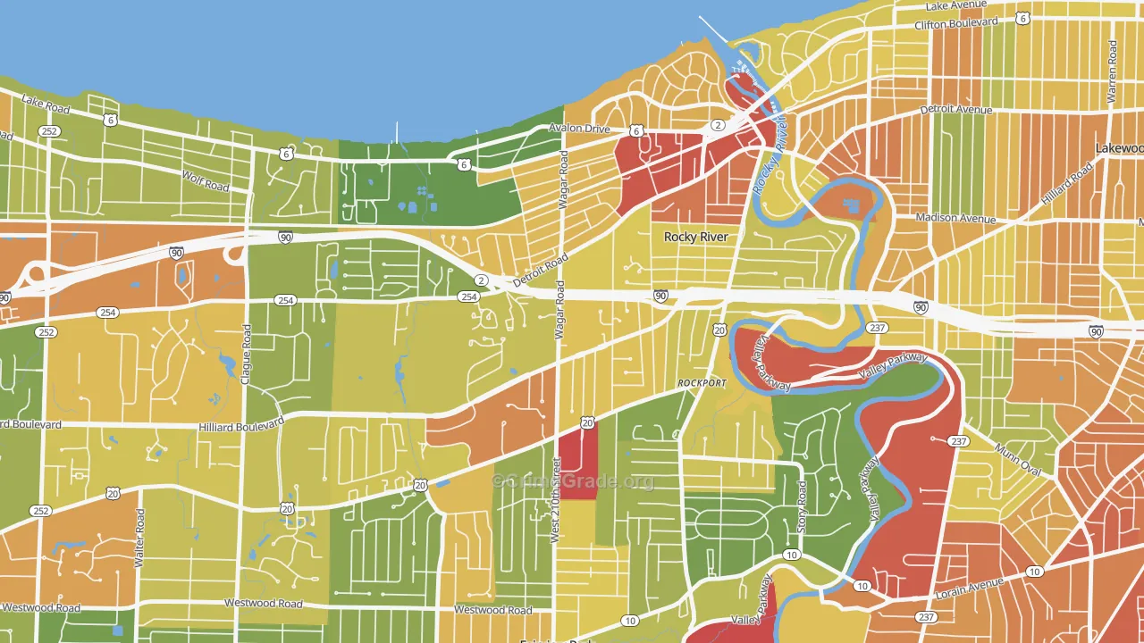 Rocky River, OH Map of Robbery Rates