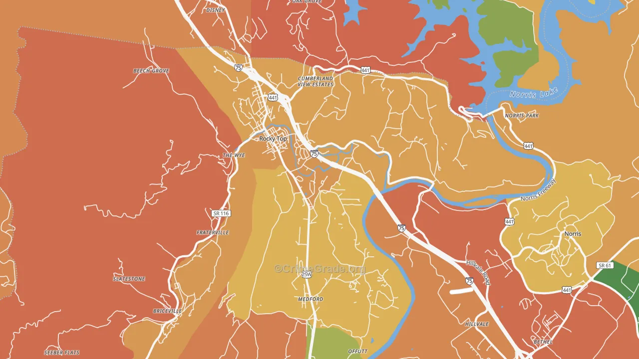 Rocky Top, TN Map of Robbery Rates