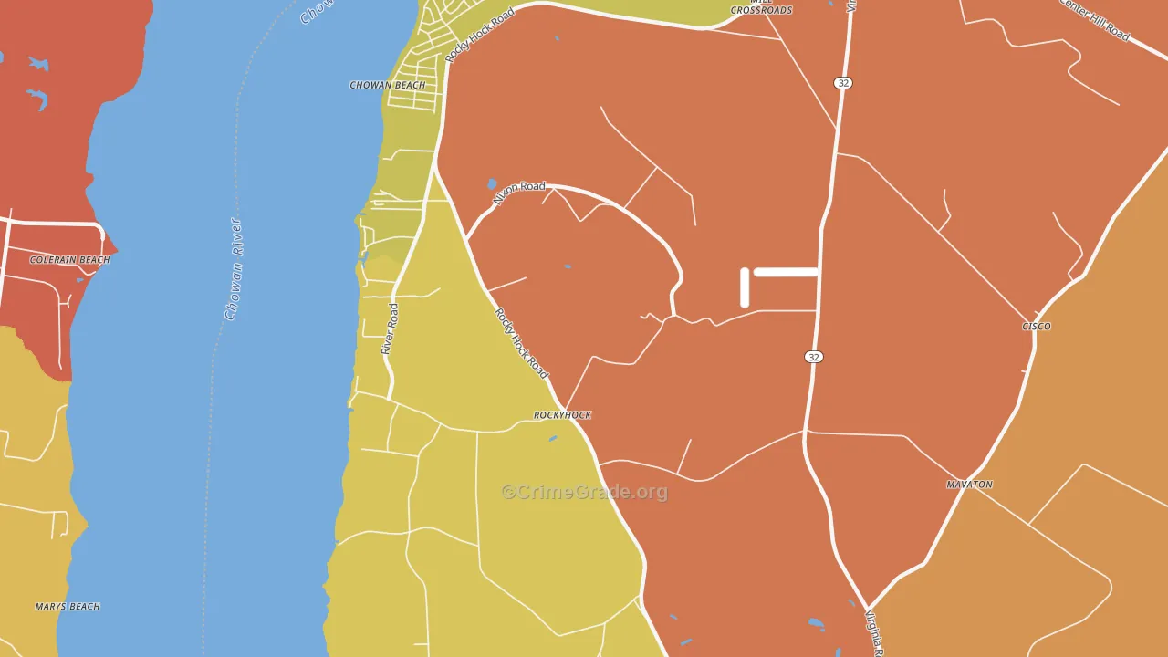 Rockyhock, NC Map of Robbery Rates