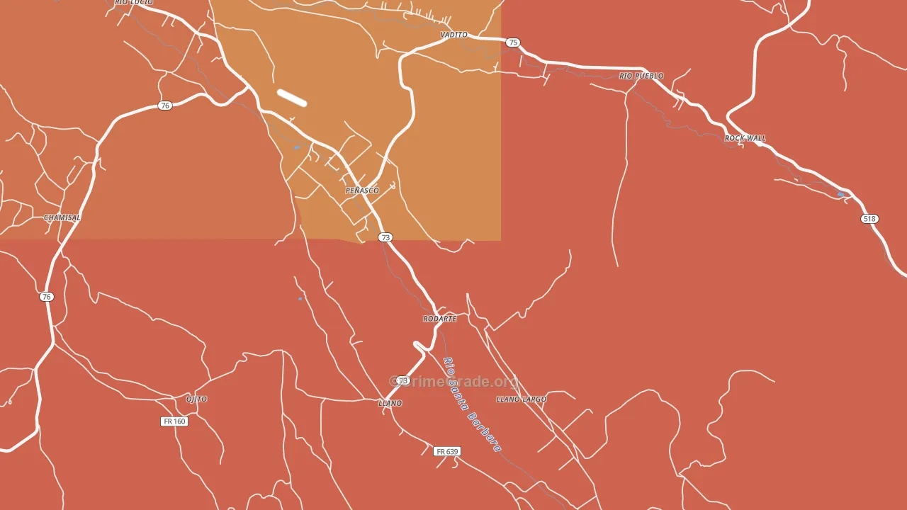 Rodarte, NM Map of Robbery Rates