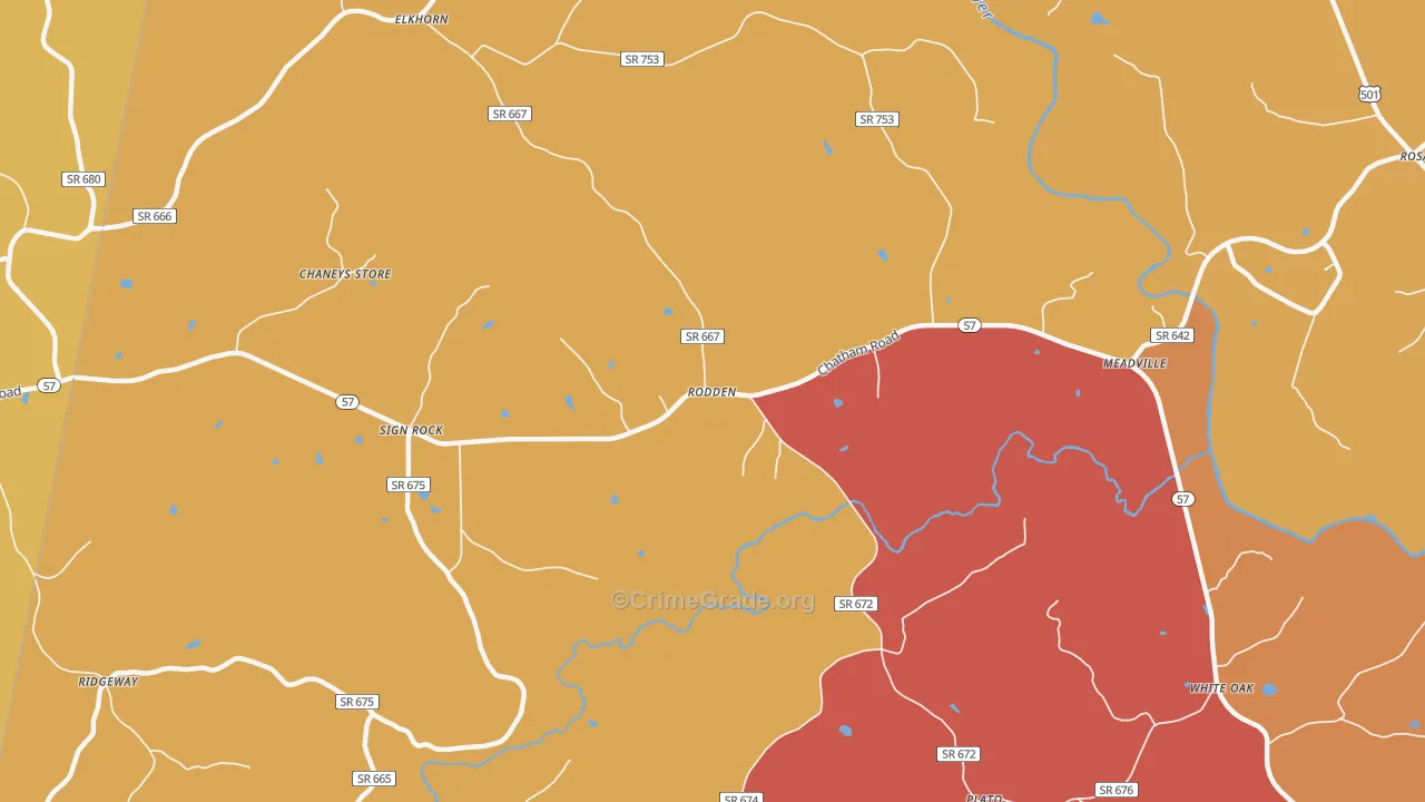 Rodden, VA Map of Robbery Rates