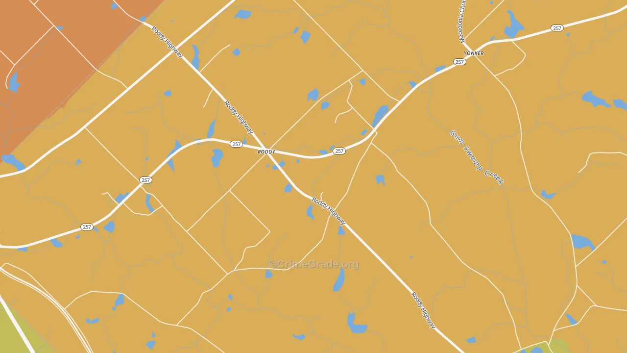 Roddy, GA Map of Robbery Rates