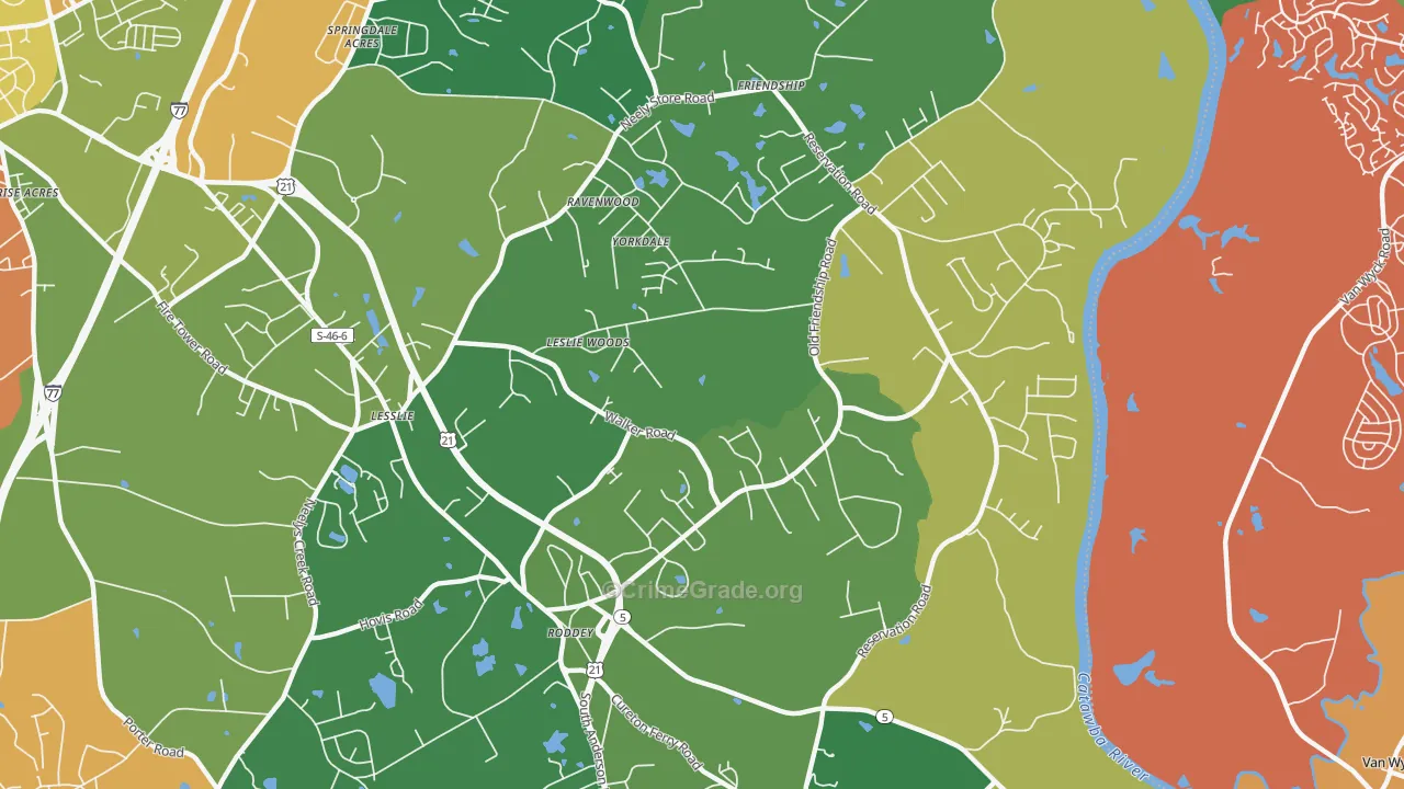 Roddy, SC Map of Robbery Rates