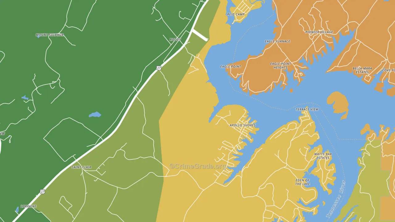 Roddy, TN Map of Robbery Rates