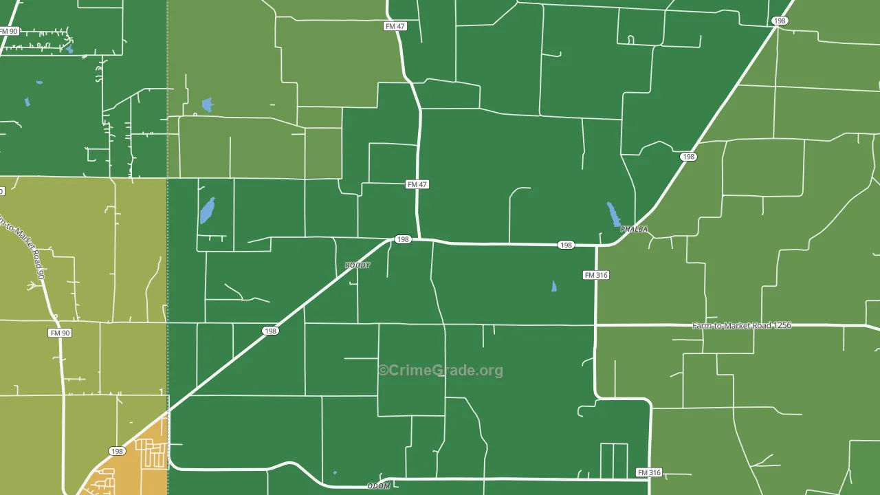 Roddy, TX Map of Robbery Rates