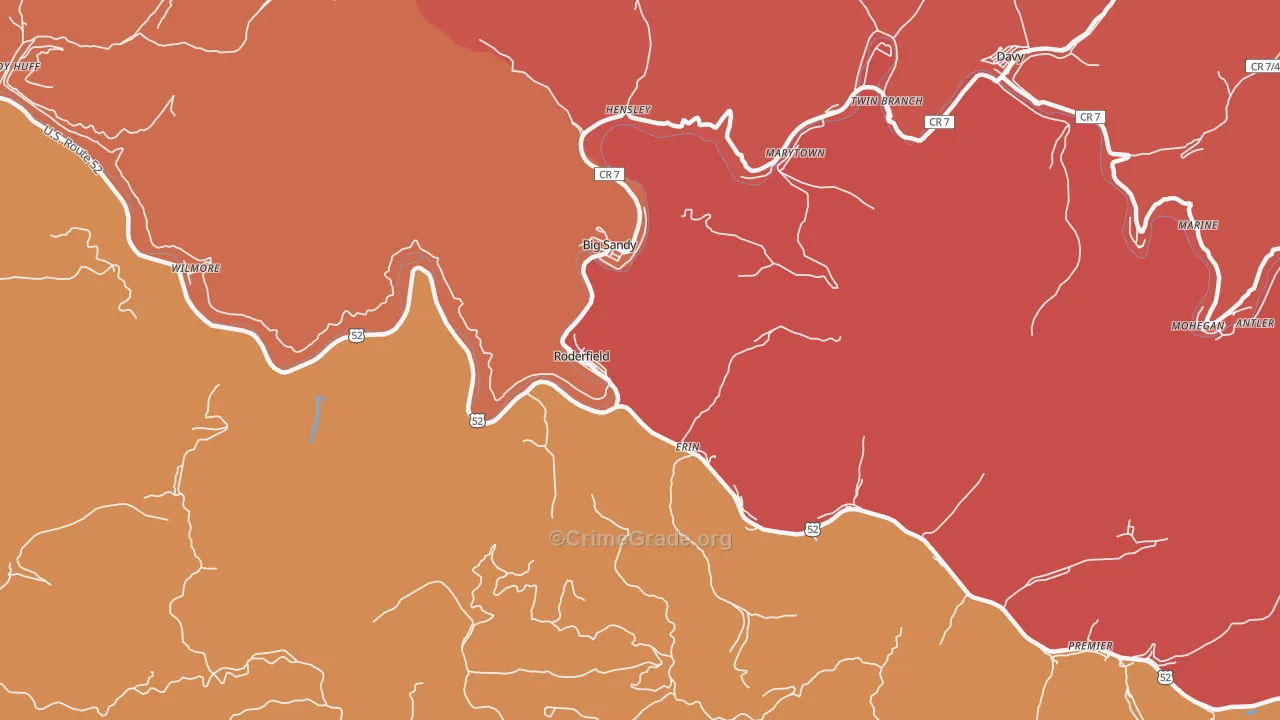 Roderfield, WV Map of Robbery Rates