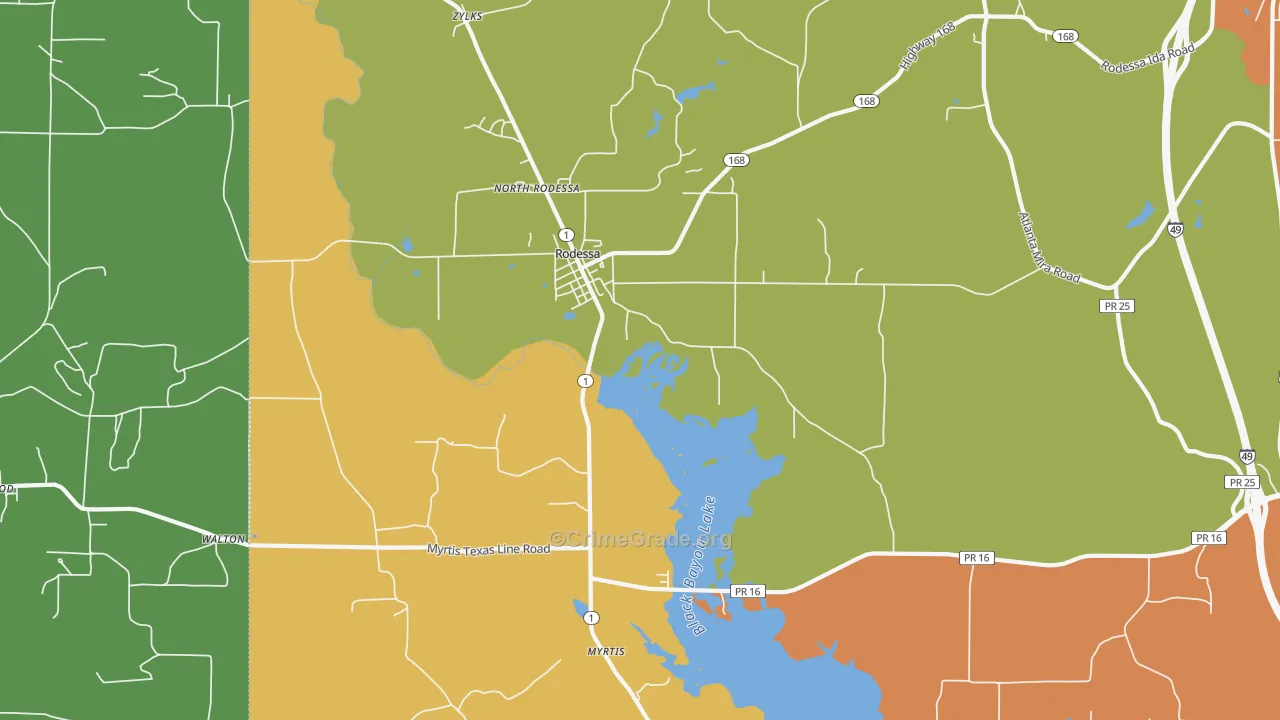 Rodessa, LA Map of Robbery Rates