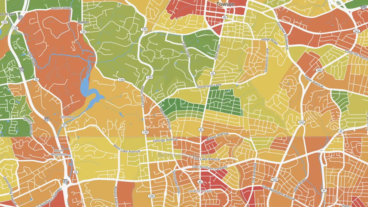 Rodgers Forge, Towson, MD Map of Robbery Rates