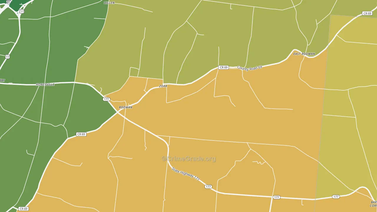 Rodman, NY Map of Robbery Rates
