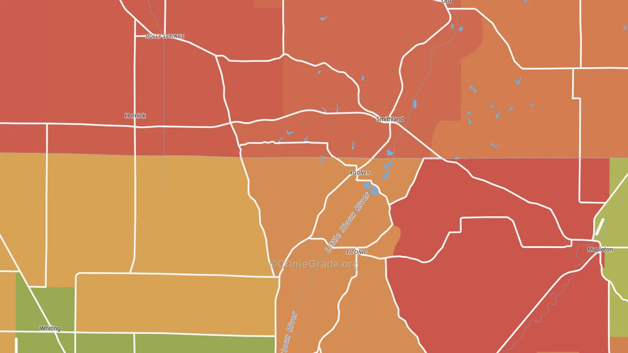 Rodney, IA Map of Robbery Rates