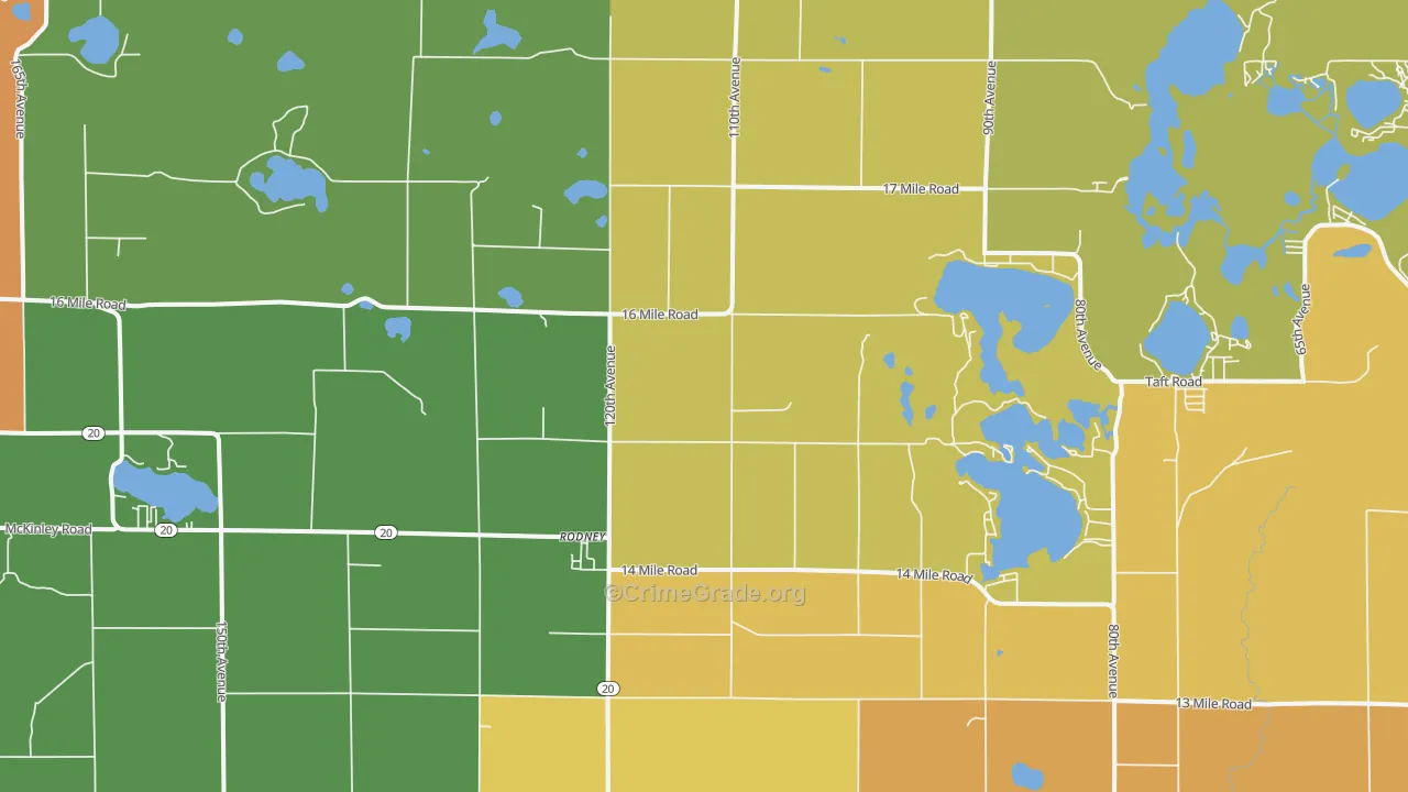 Rodney, MI Map of Robbery Rates