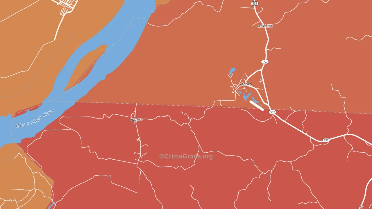 Rodney, MS Map of Robbery Rates