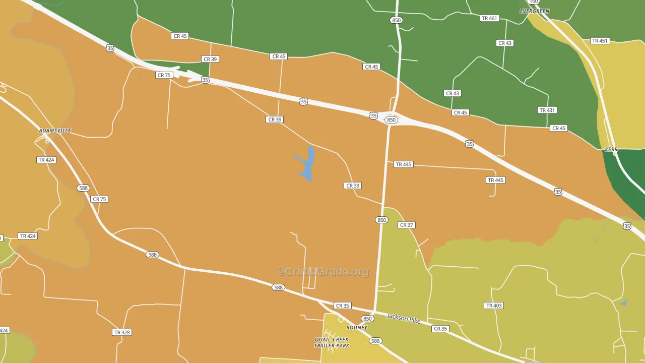 Rodney, OH Map of Robbery Rates
