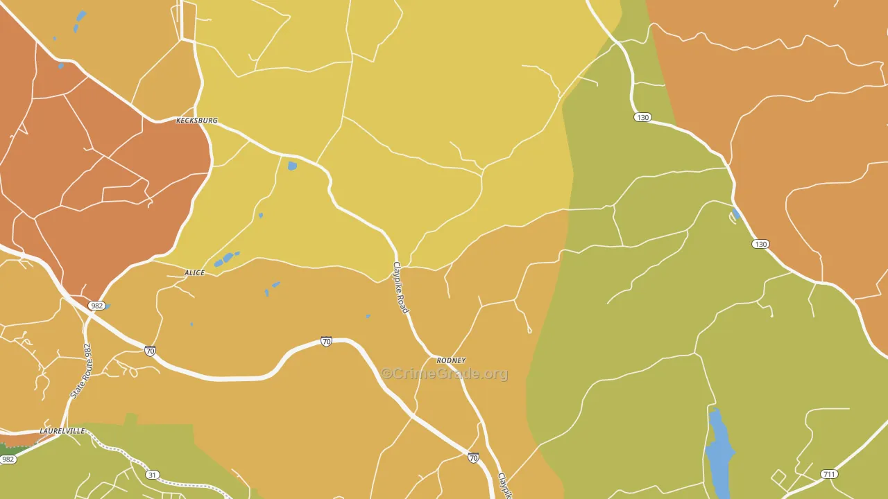 Rodney, PA Map of Robbery Rates