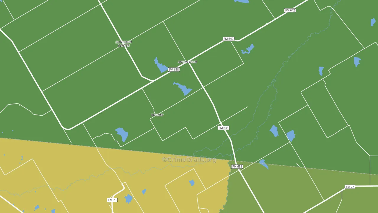 Rodney, TX Map of Robbery Rates