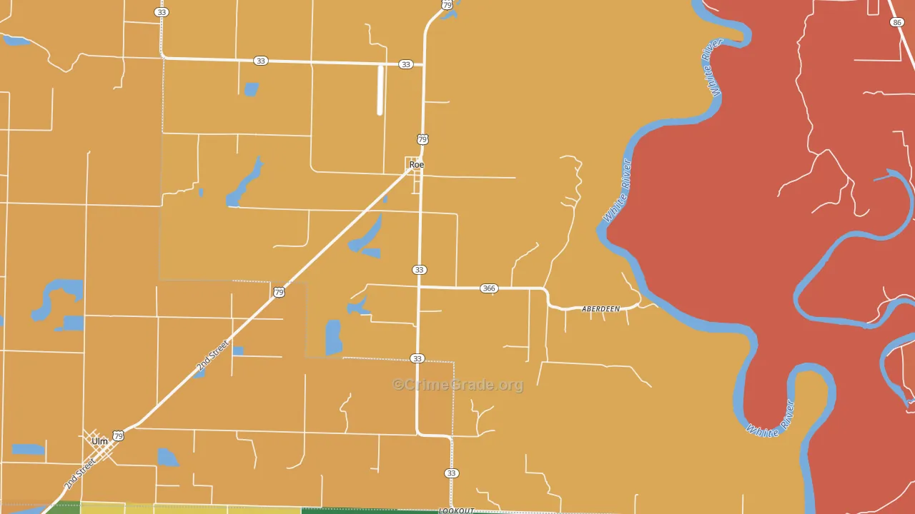 Roe, AR Map of Robbery Rates