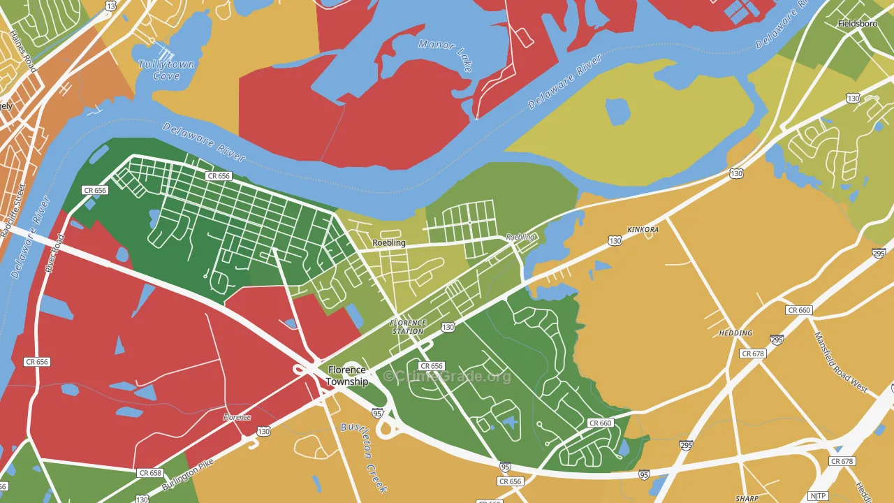 Roebling, NJ Map of Robbery Rates