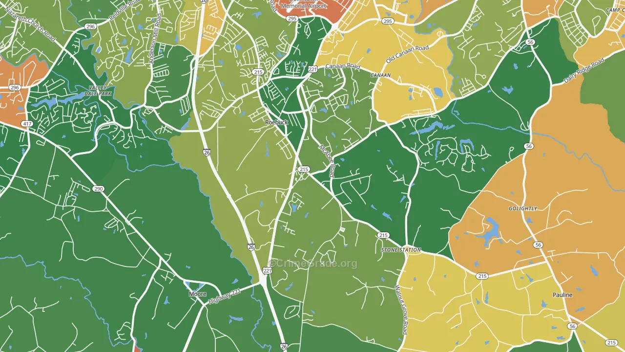 Roebuck, SC Map of Robbery Rates