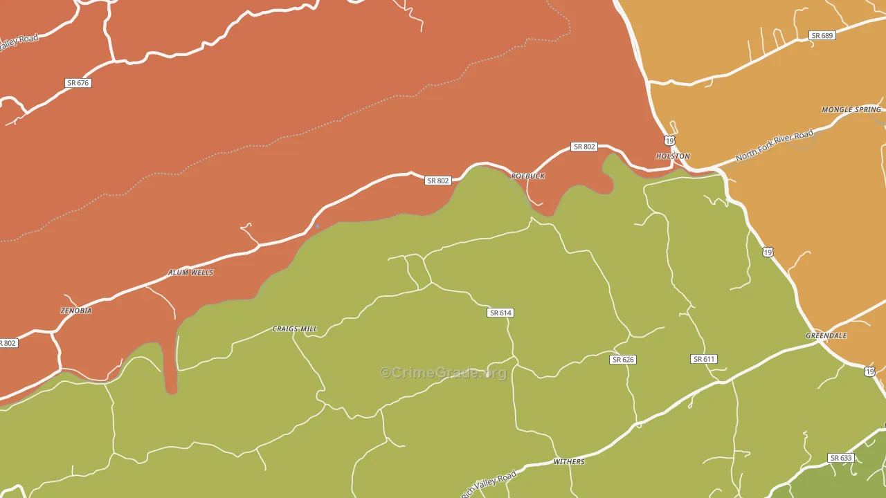 Roebuck, VA Map of Robbery Rates