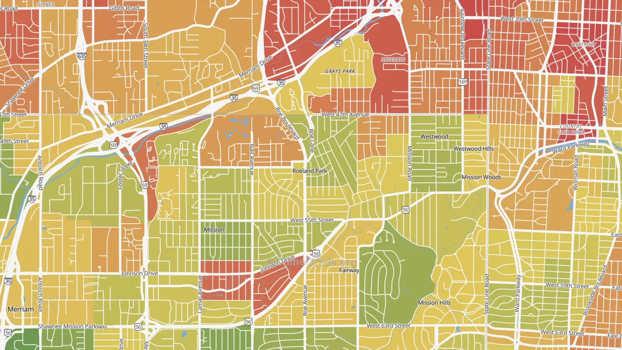Roeland Park, KS Map of Robbery Rates