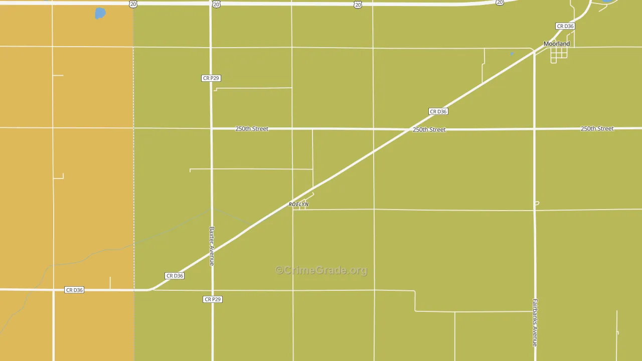 Roelyn, IA Map of Robbery Rates