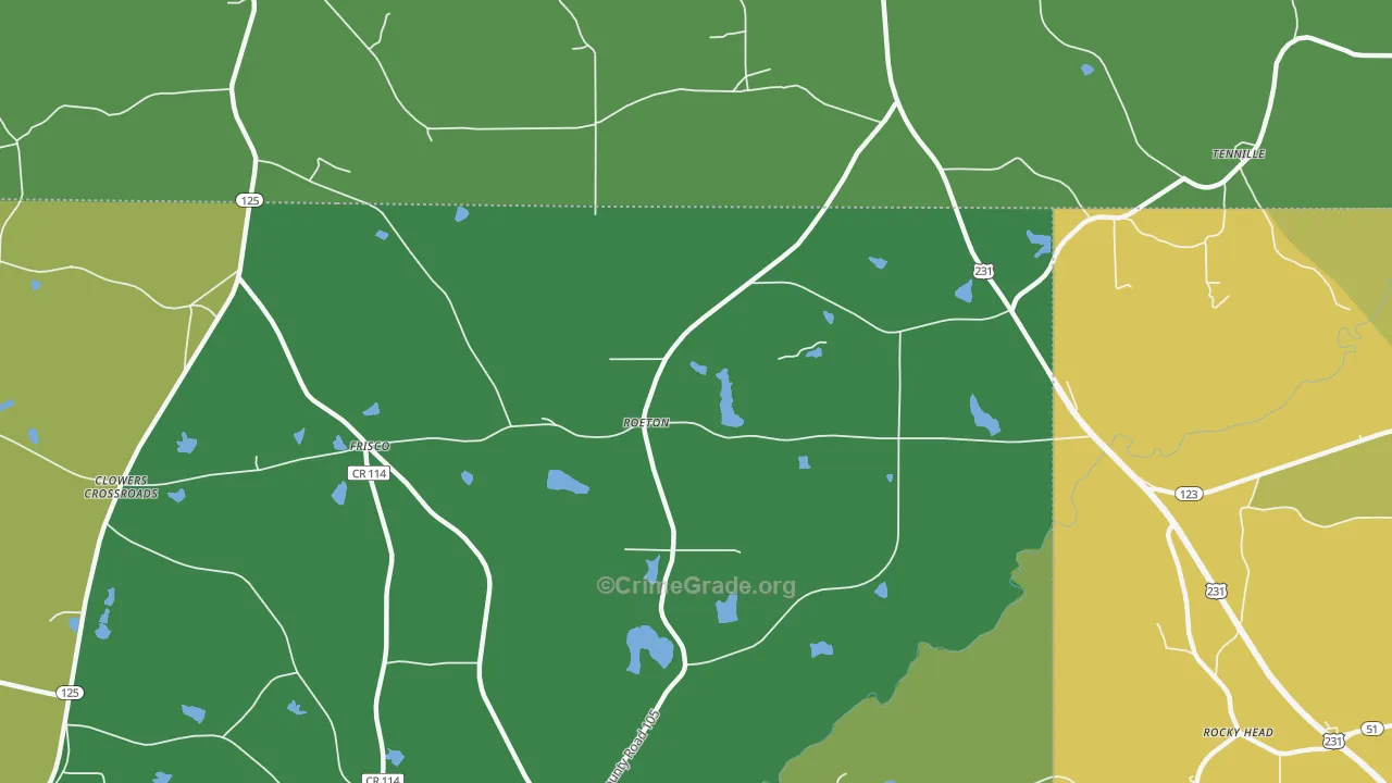 Roeton, AL Map of Robbery Rates