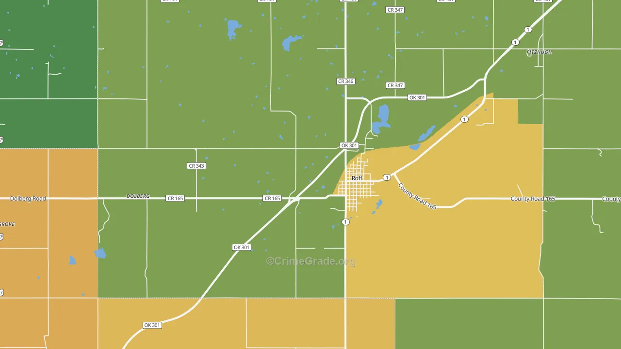 Roff, OK Map of Robbery Rates