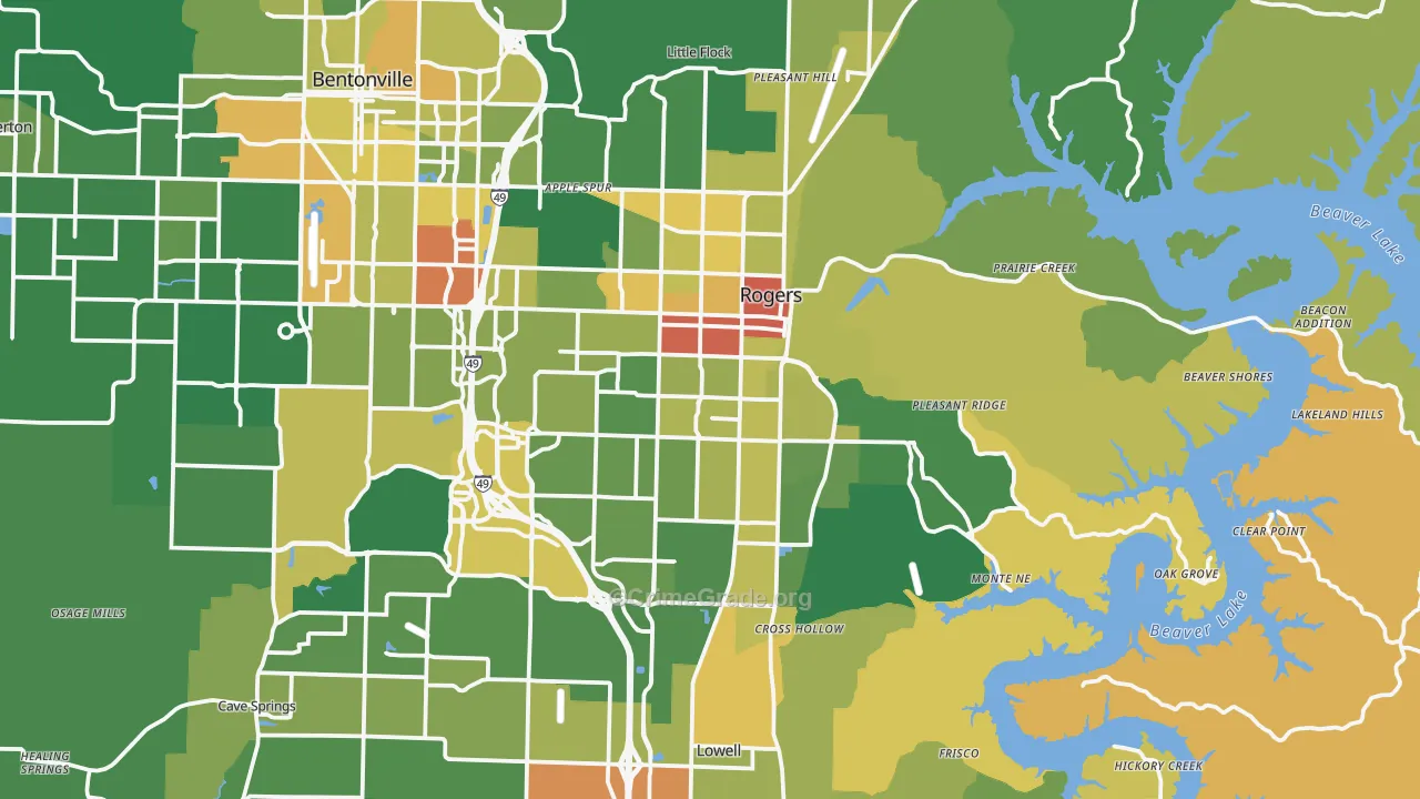 Rogers, AR Map of Robbery Rates