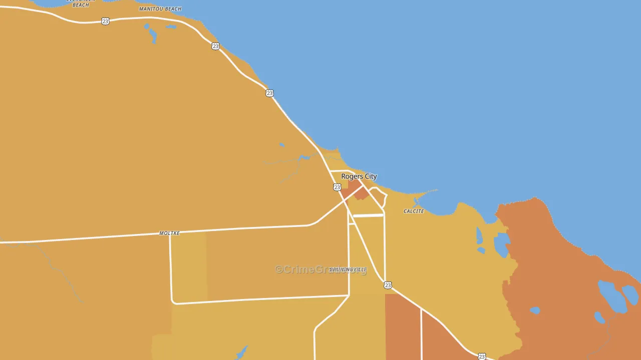 Rogers City, MI Map of Robbery Rates