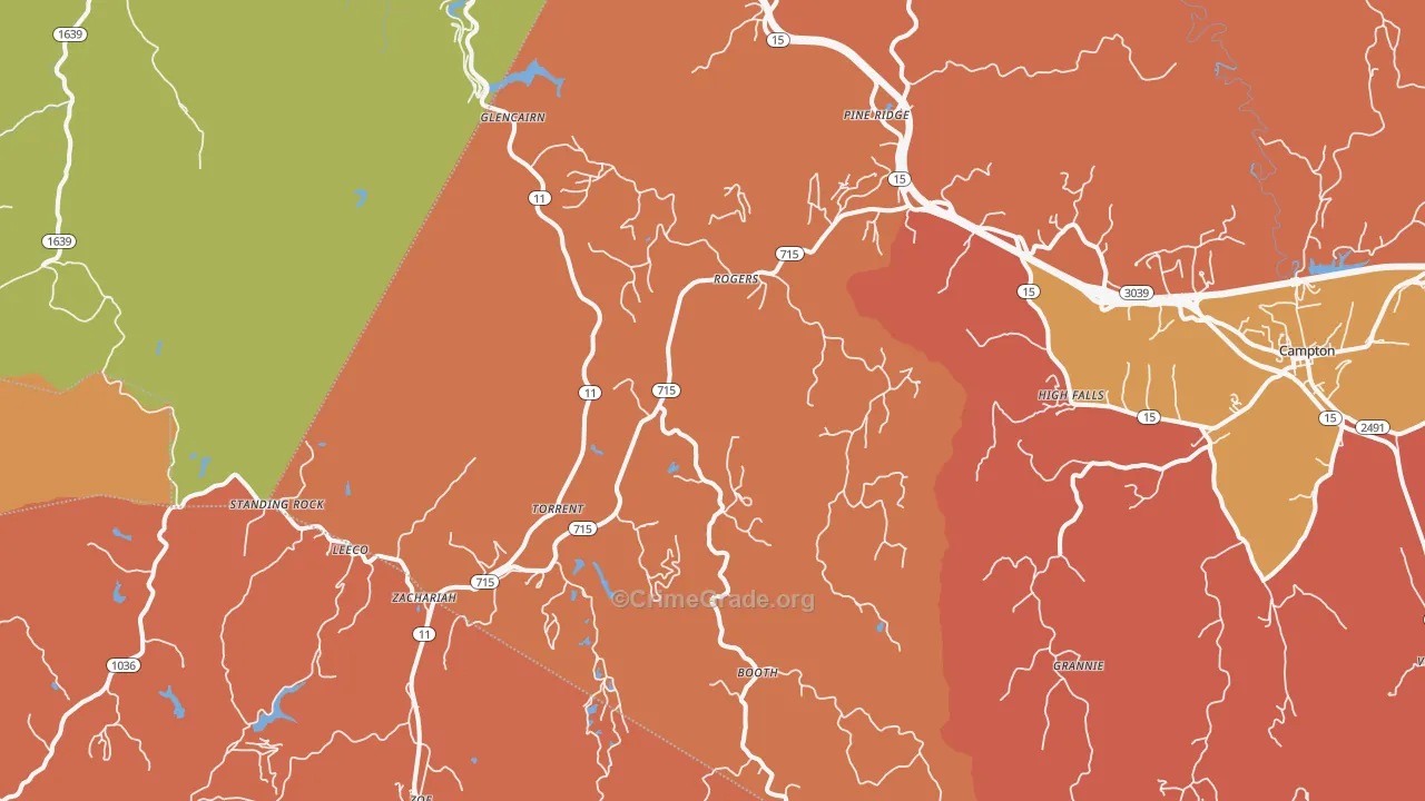 Rogers, KY Map of Robbery Rates