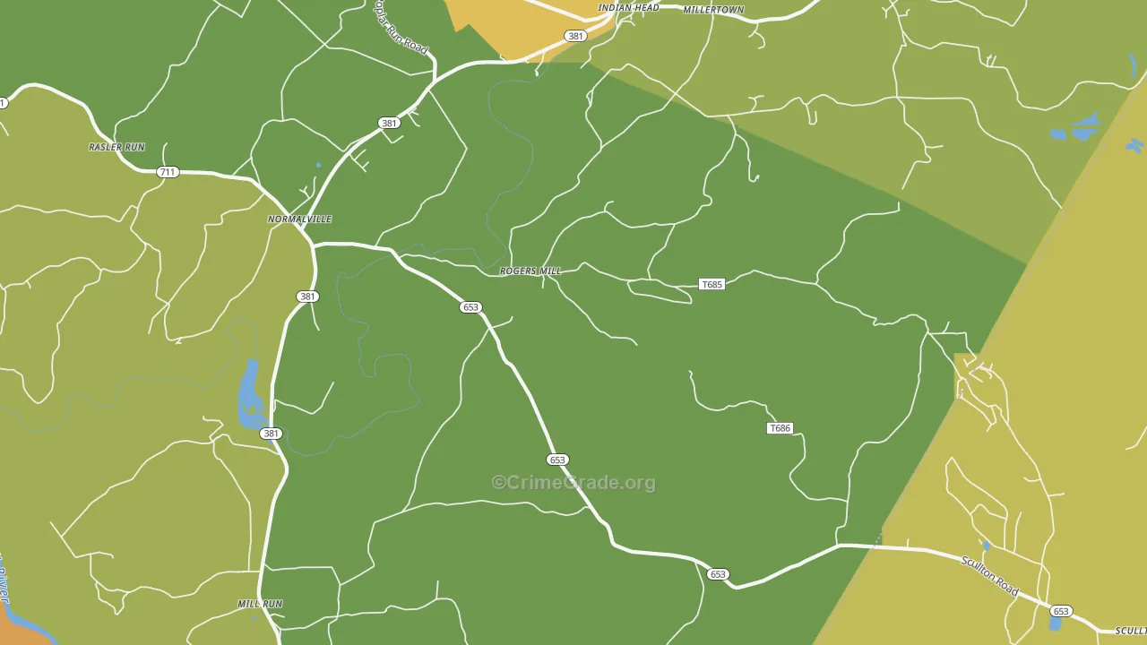 Rogers Mill, PA Map of Robbery Rates
