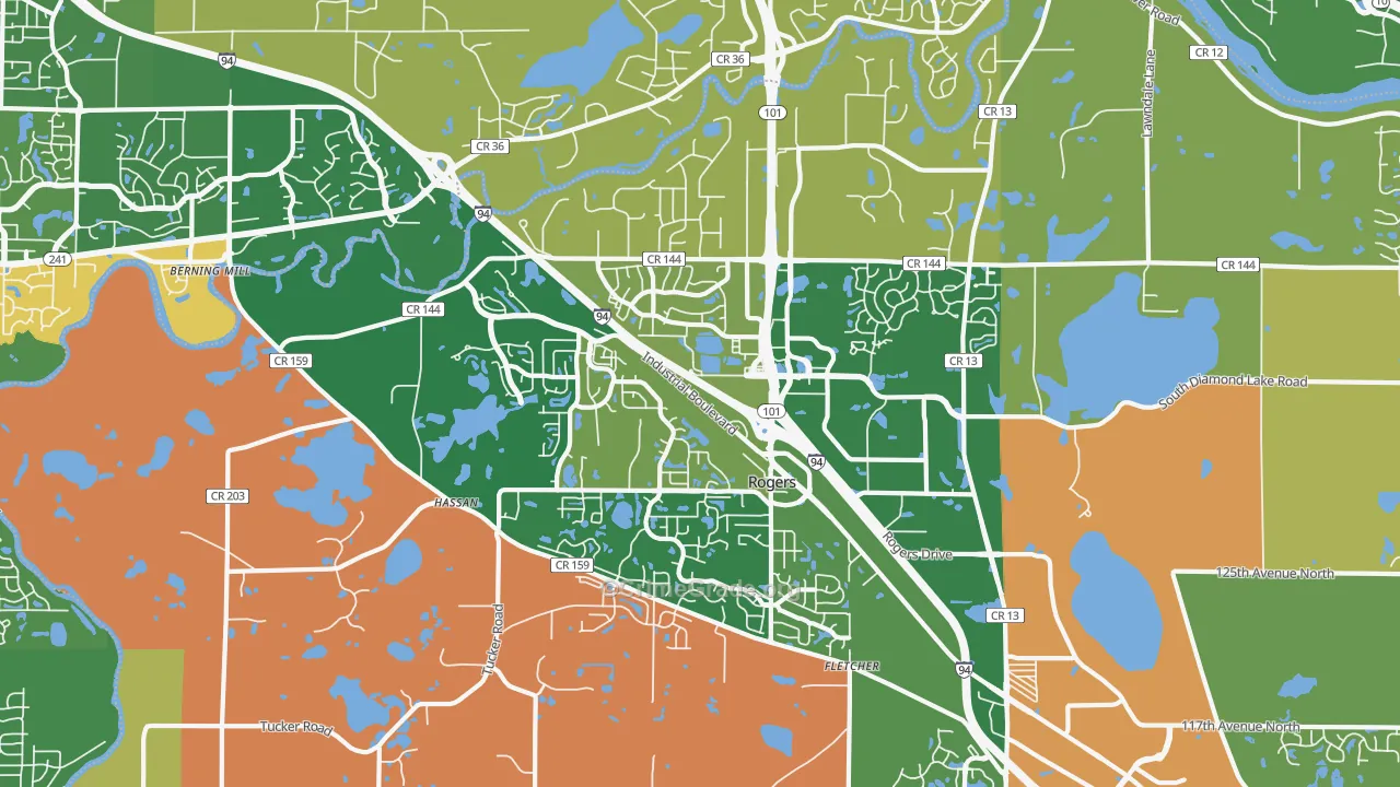 Rogers, MN Map of Robbery Rates