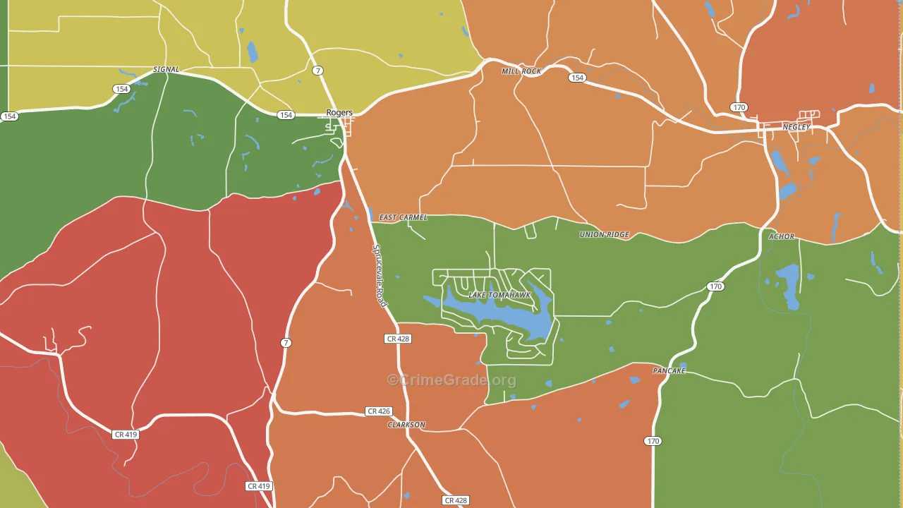 Rogers, OH Map of Robbery Rates