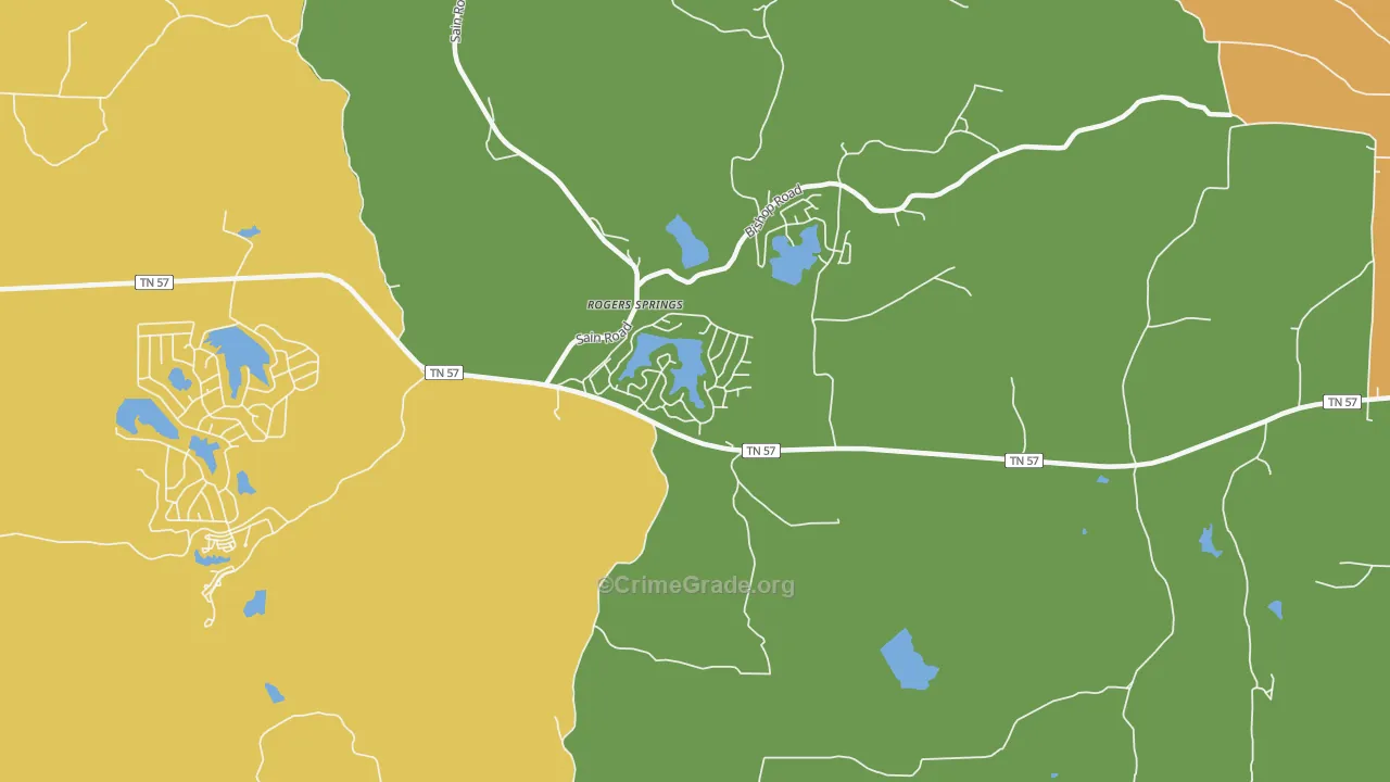 Rogers Spring, TN Map of Robbery Rates