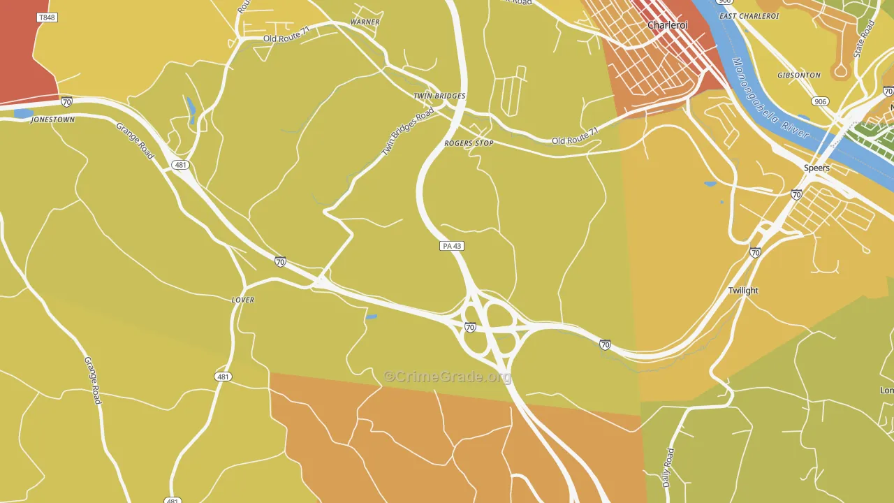Rogers Stop, PA Map of Robbery Rates
