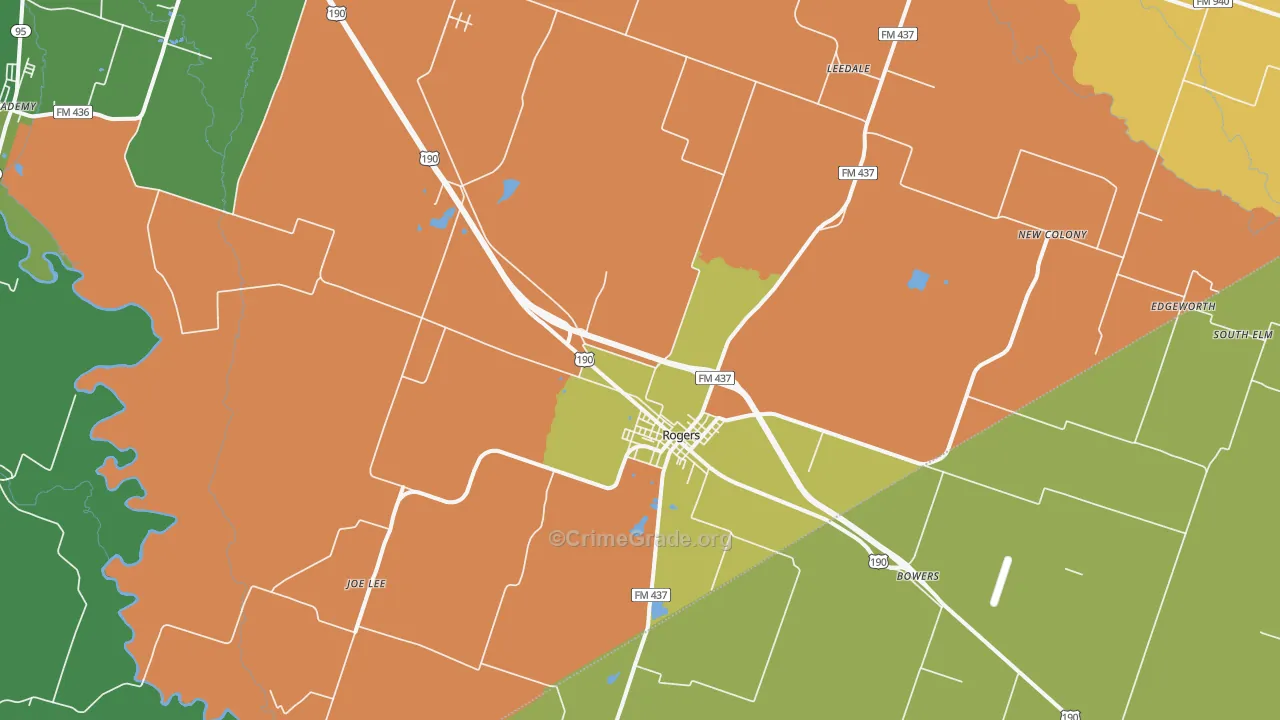 Rogers, TX Map of Robbery Rates