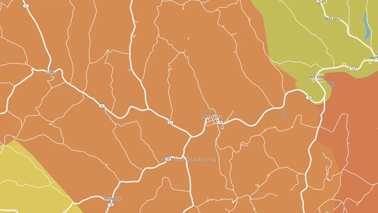 Rogersville, PA Map of Robbery Rates