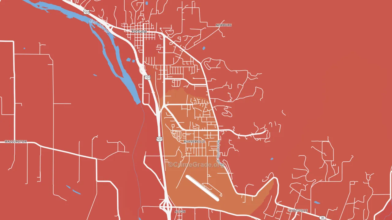Rohnerville, Fortuna, CA Map of Robbery Rates