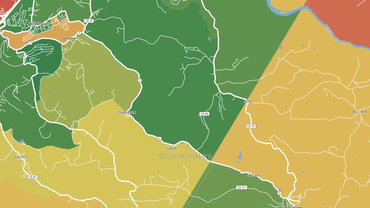 Rohr, WV Map of Robbery Rates