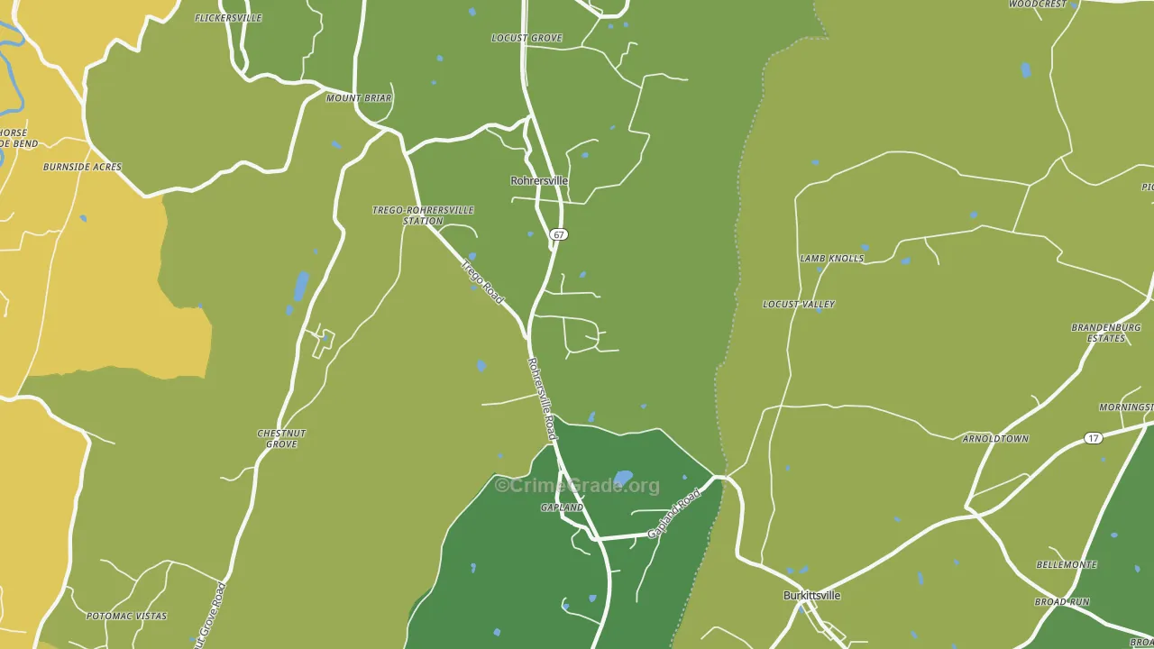 Rohrersville, MD Map of Robbery Rates