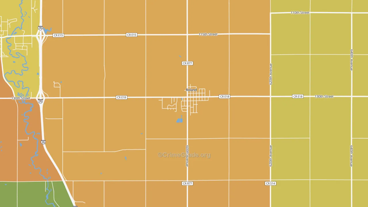 Roland, IA Map of Robbery Rates