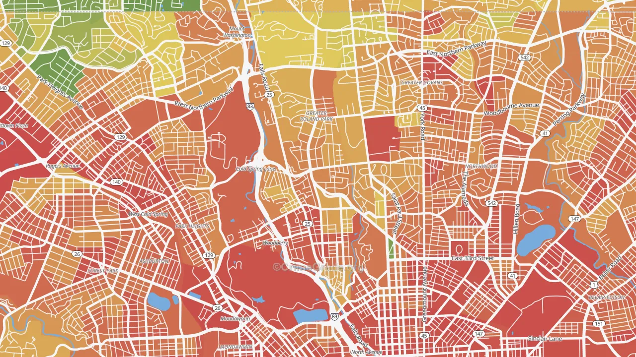 Roland Park-Homewood-Guilford, Baltimore, MD Map of Robbery Rates