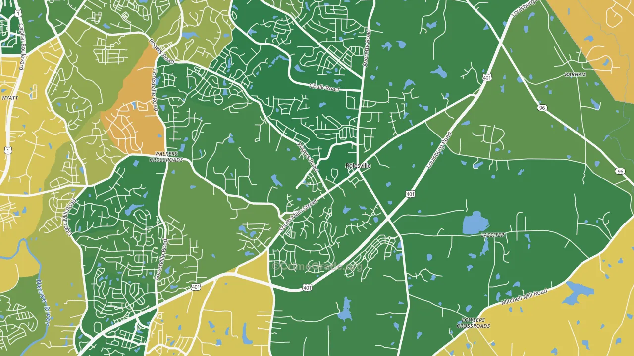 Rolesville, NC Map of Robbery Rates