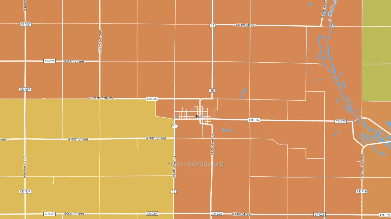 Rolfe, IA Map of Robbery Rates